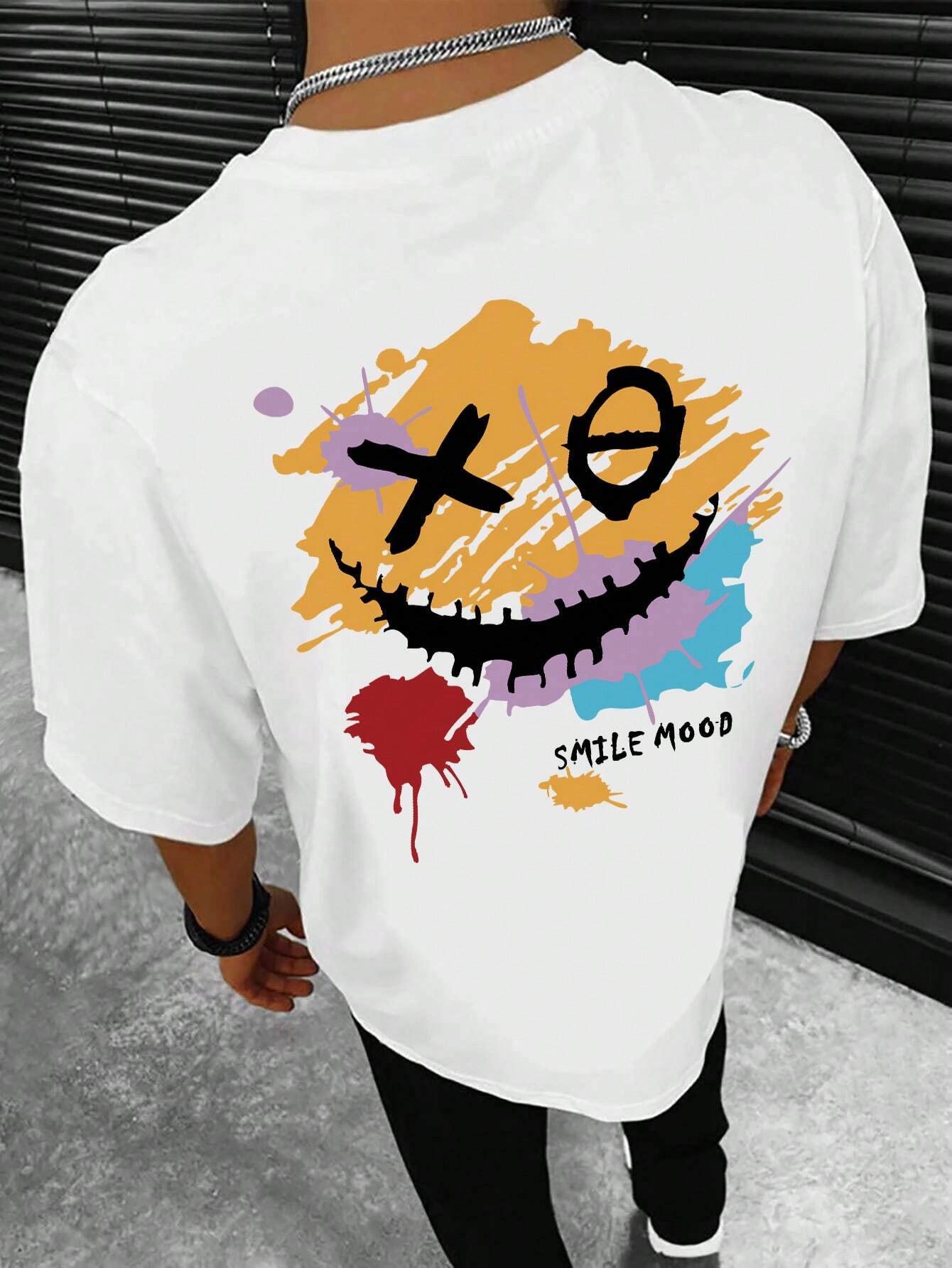 Men's Summer Round Neck Short Sleeve Casual T-Shirt With Letter Cartoon Face Print, Graphic Tee, Meme T-Shirt, Funny T-Shirt, T-Shirt Design, Funny Tee, T-Shirt Printing, Graphic Shirt, Men's Shirt, Clothing for Men, Baggy T-Shirt, Oversized Tee, Trendy G